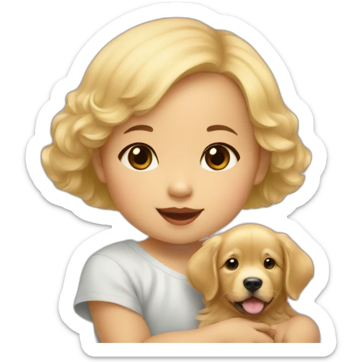 Asian Baby girl and golden retriever portrait sticker
