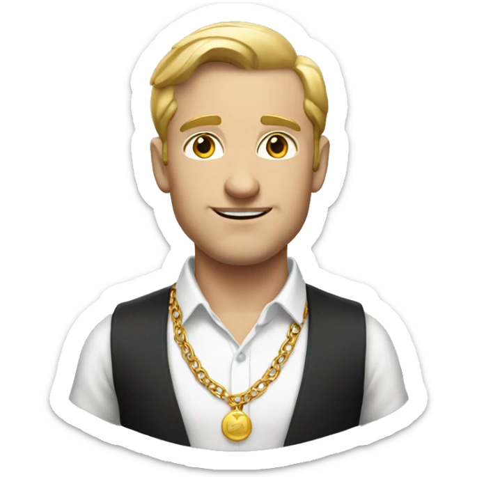 white man with formal clothes with open shirt and gold necklace sticker