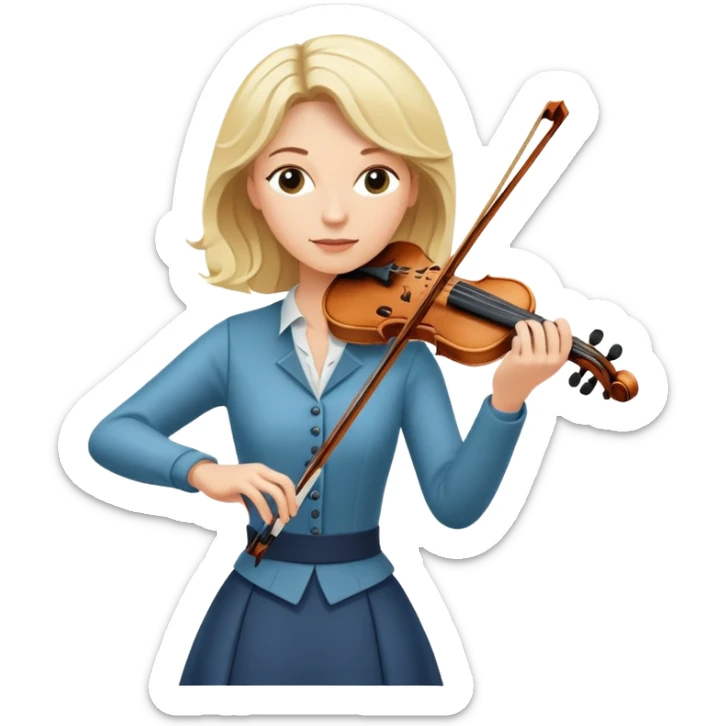 Full body of middle-aged blonde woman playing violin, standing position sticker
