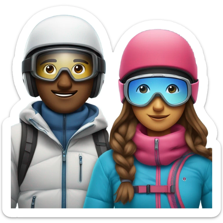 Couple de brun, la femme fait du ski, l’homme fait du snowboard sticker