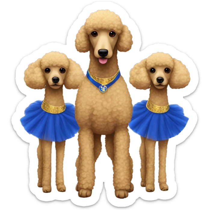 Aerobic poodles with royal blue and gold tutu with poodles on it sticker