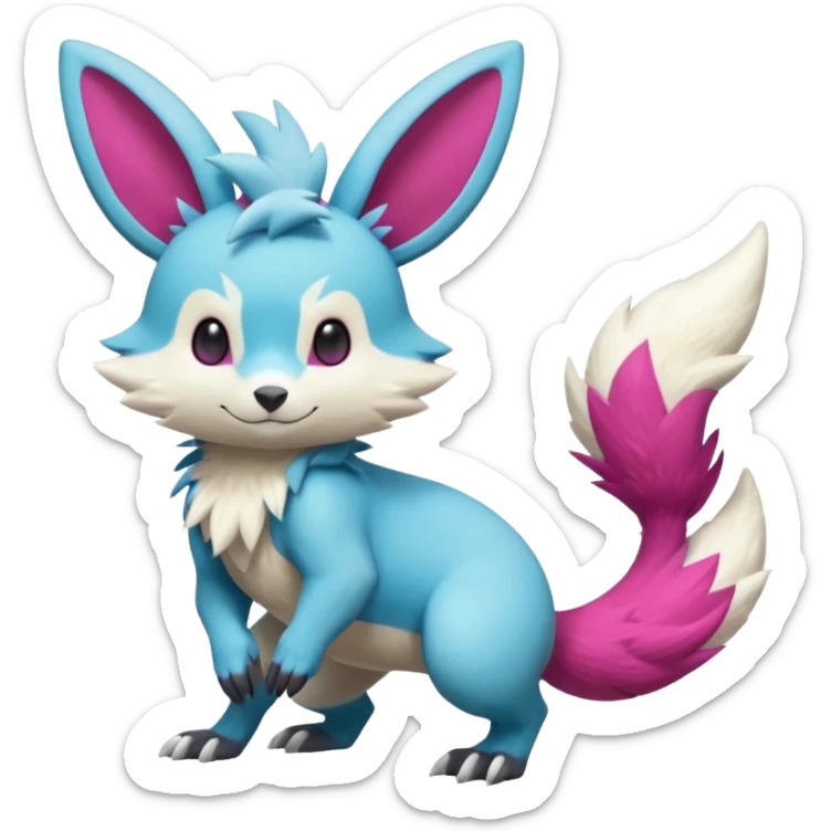 Cyan-Magenta-gradients Minccino-Zeraora-Emolga-Vernid-Sergal-fusion-hybrid-animal-creature, full body sticker