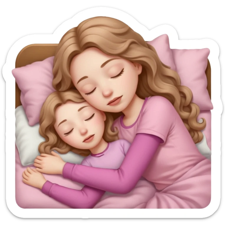 girl with pale skin and long wavy light brown hair in light pink clothes sleeping sticker
