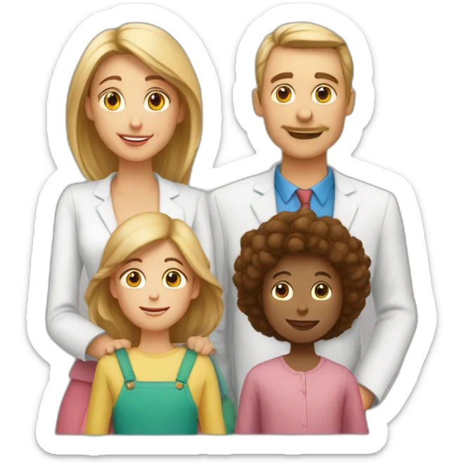 une famille blanche avec deux parents, et  1 fille, un garçon, un garçon, un garçon, un gracon sticker