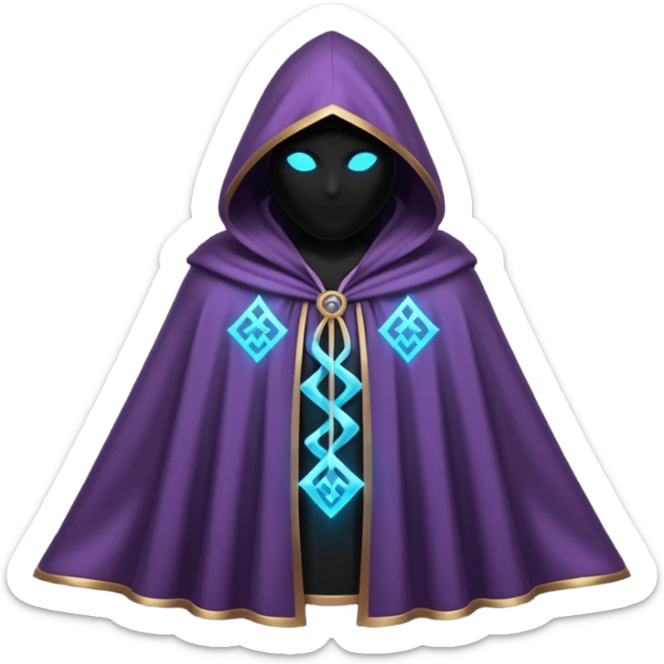 magical hooded cloak object icon, glowing runes on fabric, mystical aura, fantasy cloak, 3D cartoon, mobile game icon style, centered, clean background, no text, no watermark
 
 sticker
