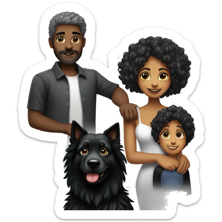 Casal mulher brana e cabelo preto homen negro e cachorro preto tipo lobo sticker