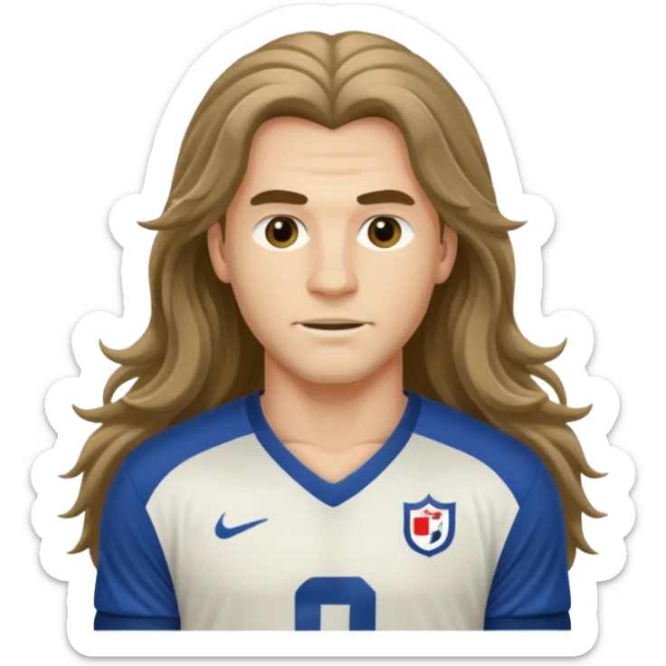 Long Haired Football Players, Footballer with flowing hair in jersey sticker