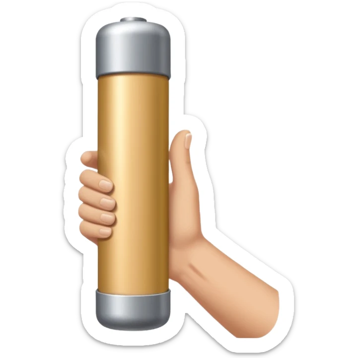 beige skin colored hand holding a cylindrical tube, no sleeves, no clothes sticker