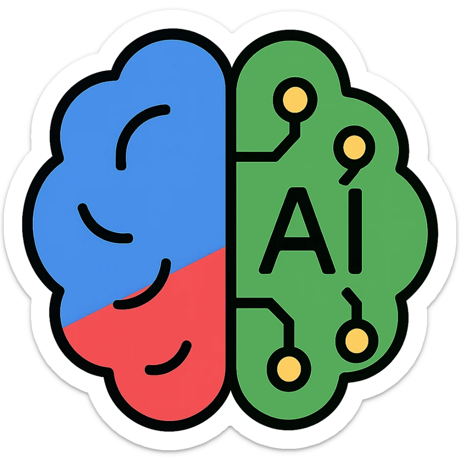 Recolor the AI brain icon using Google brand colors: blue, red, yellow, and green. Maintain the modern flat color icon style with clean lines and minimal details. Keep the background transparent. sticker