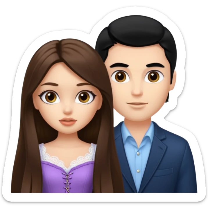 a pretty fair bratz girl with long brown hair and handsome white man with black hair sticker