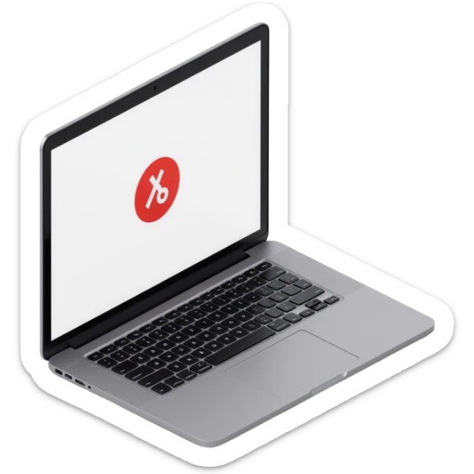 a MacBook with open screen, skeuomorphism style sticker