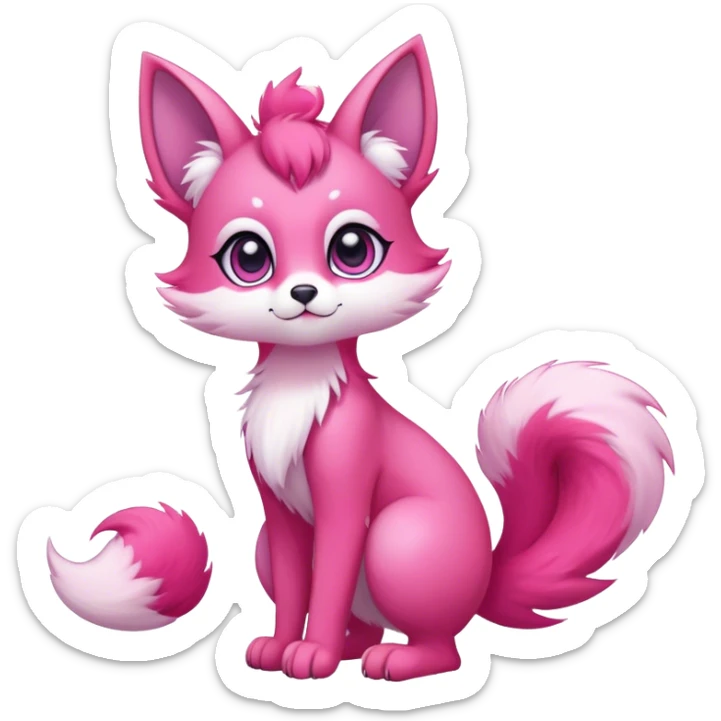 Kawaii bright pink fantasy ethereal anthro fursona Fakemon with tufted tail  sticker