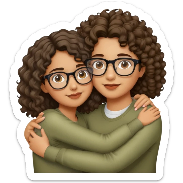 Hugging a olive skin toned girl with glasses and medium length curly hair sticker