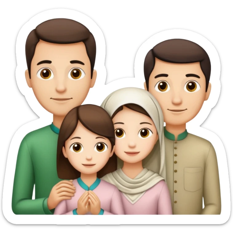 Lebaran. Keluarga terdiri dari Ayah, ibu, dua anak laki-laki dan yang paling kecil seorang anak perempuan. Tulisan : Selamat Lebaran  sticker