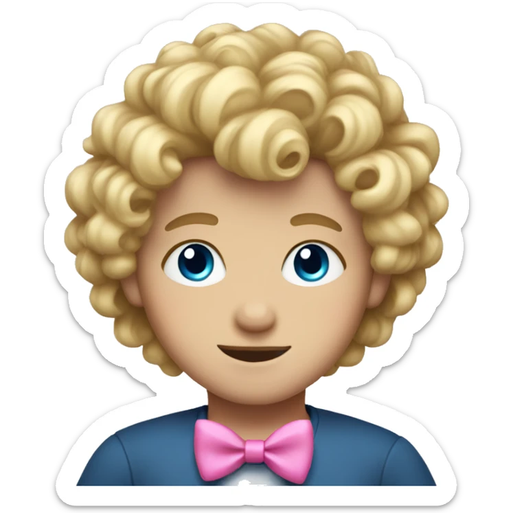 Boy with blonde curly hair and blue eyes and a pink bow in his hair sticker
