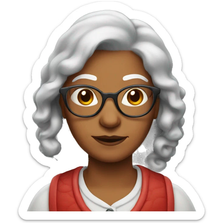 Grandma emoji, wearing cat-eye shaped rim glasses and long red hair sticker