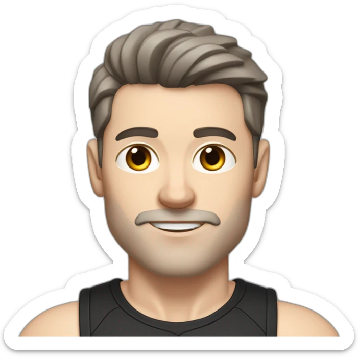 Pale skinned Fit Man With the biceps and dark brown hair in black shirt, gray sports shorts and white Sneakers sticker