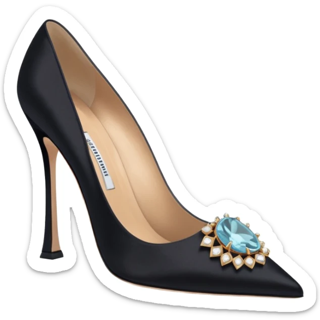 manolo blahink 90's satin pump add the jewelry to the front sticker