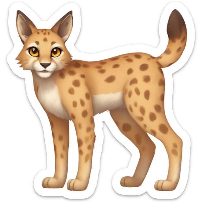 Anthro Beige-Orange-Brown Spotted Fur-Sona-Fakemon Lynx-Caracal Full Body sticker