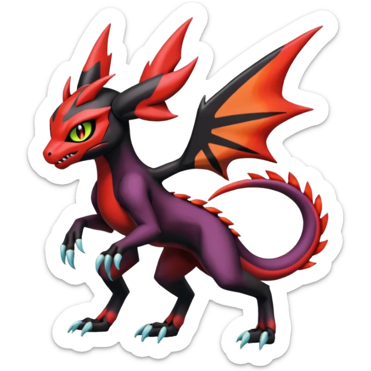 Colorful Cool Badass  Meloetta-Litten-Noivern-Salandit-Guilmon-Darkrai-Pokémon-Fakémon-fusion-hybrid-creature sticker