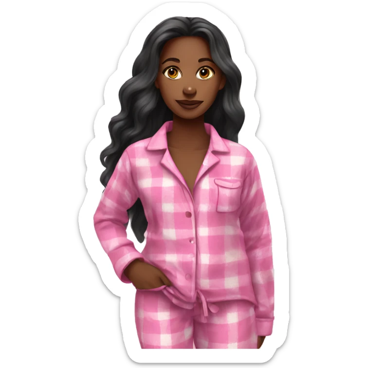 Beautiful black woman long hair pink flannel pajamas sticker