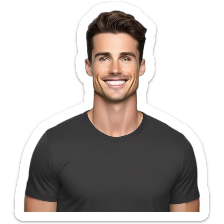 Mason mount Cristiano Ronaldo Matt Bomer 30 year old Silicon Valley product designer smiling with stubble and mustache in a black tshirt with broad shoulders profile photo sticker