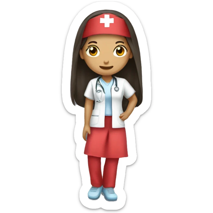 Mid 30 long hair Filipina Nurse with red scrubs sticker