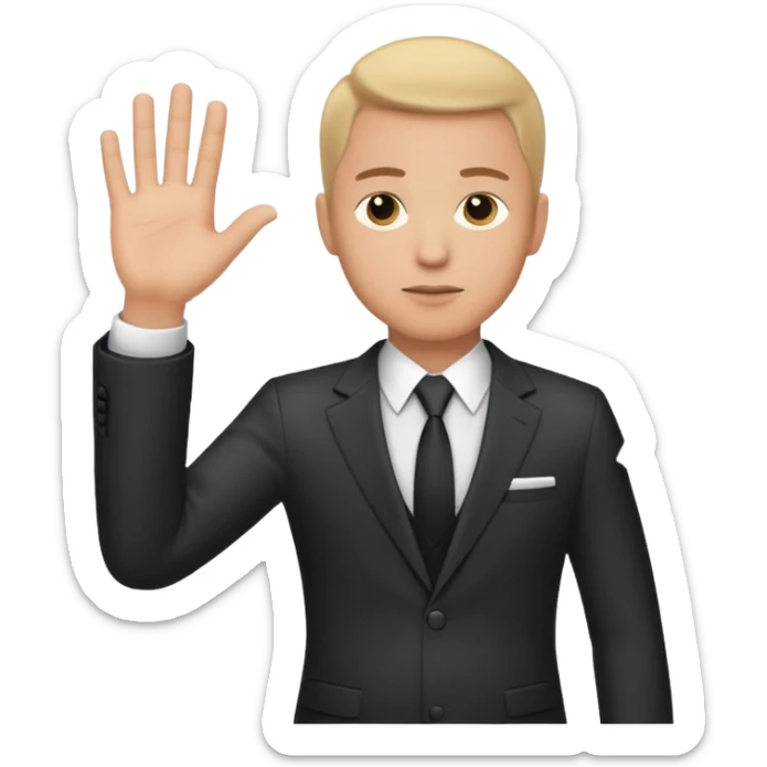 The businessman extends his hand to the side and give money sticker