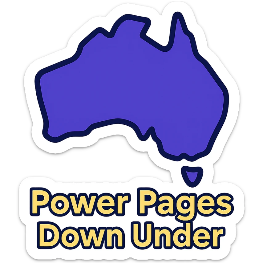 clean modern icon of the map of Australia with no thick border, text 'Power Pages Down Under' below, designed for use on a purple background, main colors #403DAD and vibrant purple, accent #fff7ad, no Power Pages icon, no digital web overlay sticker