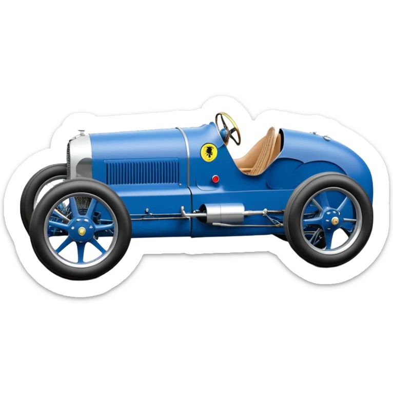  Hazy-blue Fenderless extended-wheelbase 1932 luxury racing Ferrari lowered powerful V-8 engined racing cycle car featuring advanced rugged 4 wheel independent suspension, power steering, disc brakes, small leather covered steering wheel, side mounted cowl exhaust  sticker
