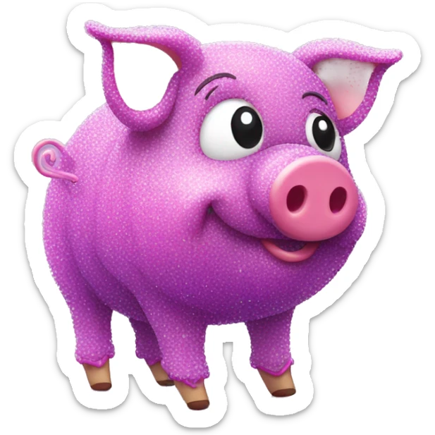 Pig made of sparkling purple sour candy laces and pink sweets walking covered in sugar  sticker