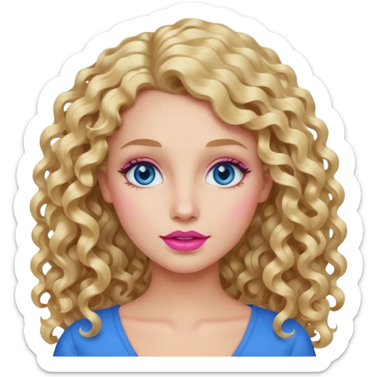 açık tenli  uzun kıvırcık sarı saçlı mavi gözlü   dudak rengi pembe yetişkin kadın bana emoji oluştur sticker