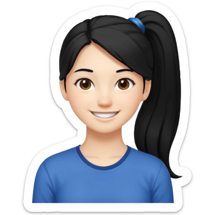 cewe rambut panjang hitam dikuncir ceria keliatan setengah badan dan badannya kayak lagi nyender ke sesuatu gitu sticker