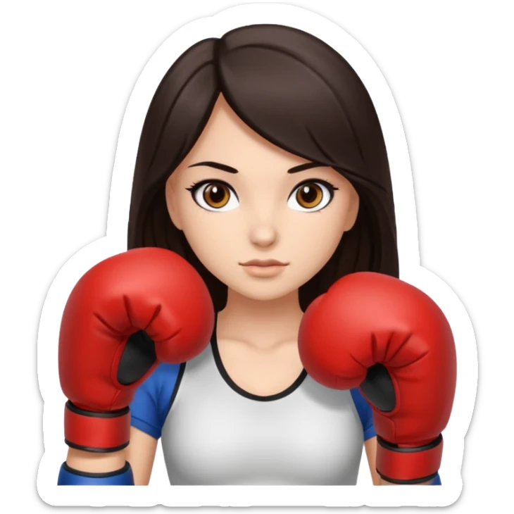 Beautiful girl,cabelllo castaño oscuro ，long hair,Black eyes,con guantes de boxeo sticker