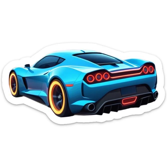 An icon showing a sleek car speeding through a neon-lit cityscape, inspired by Need for Speed. The design features dynamic motion lines, glowing tires, and a vibrant city backdrop with skyscrapers and lights. The rush of high-speed racing is highlighted. Transparent background. sticker