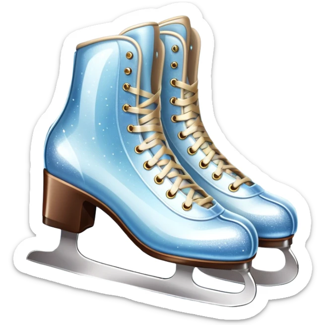 An icon showing elegant figure skates and a sparkling dress in close-up on an ice rink. The background features a graceful arena with soft lights reflecting on the smooth ice. Transparent background highlights the beauty, style, and artistry of figure skating. sticker