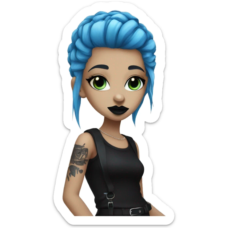 punk girl blue hair black lipstick blue eyes dark clothes sticker