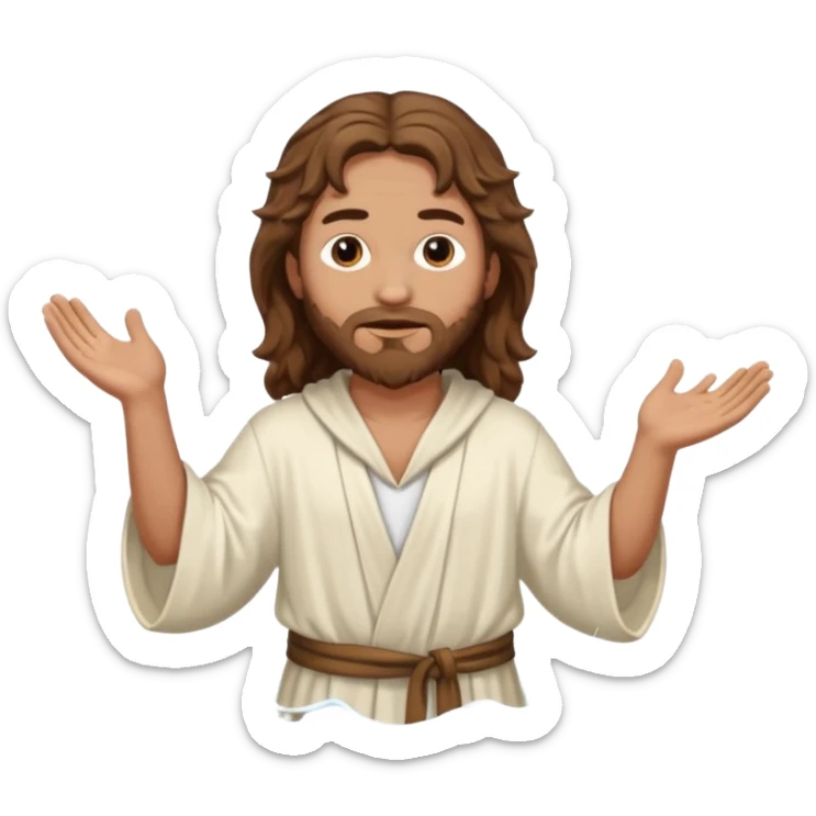 John the Baptist with wavy hair, saintly robes, standing in water, emoji style sticker