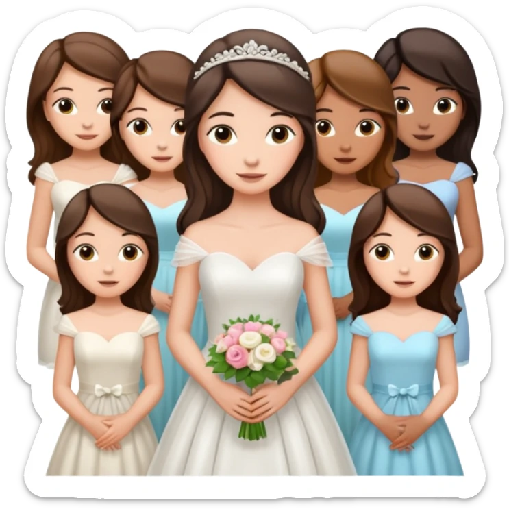 Brunette bride with 5 bridesmaids with different hair colors and skin tones sticker