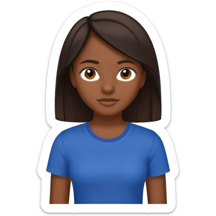  Una donna con una maglietta a mezze maniche blu scuro, i capelli lisci,lunghi,castani scuro e gli  occhi marroni sticker