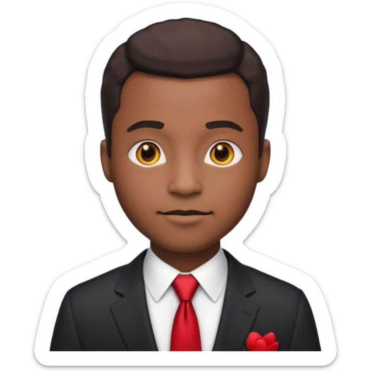 African American man in a formal suit with a red tie, official look, emoji style sticker