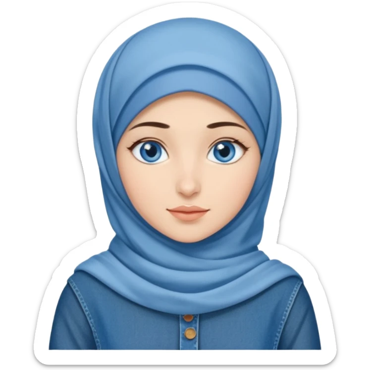 Turkish beautiful finish Konya girl blue eyes with denim hijab dress on ramadan background  sticker