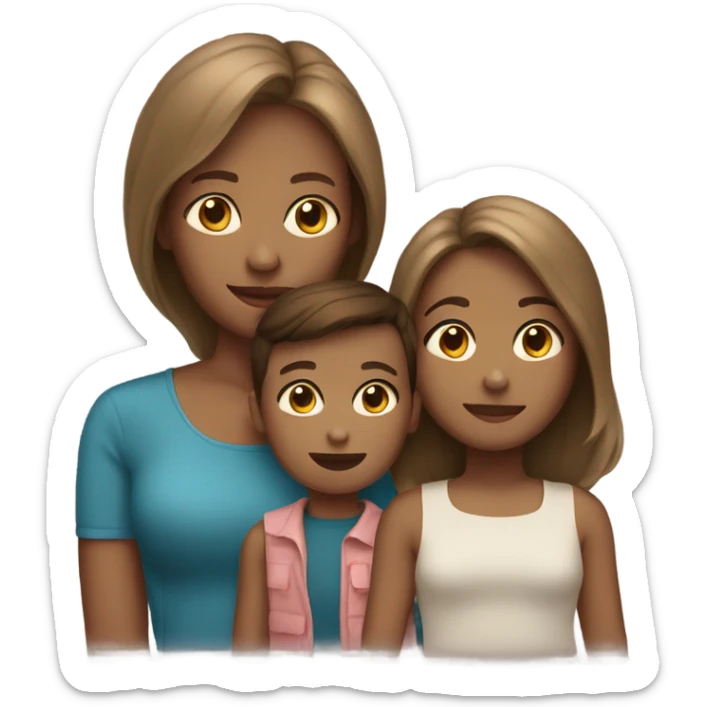 Mom with a son and daughter light skin and brown hair  sticker
