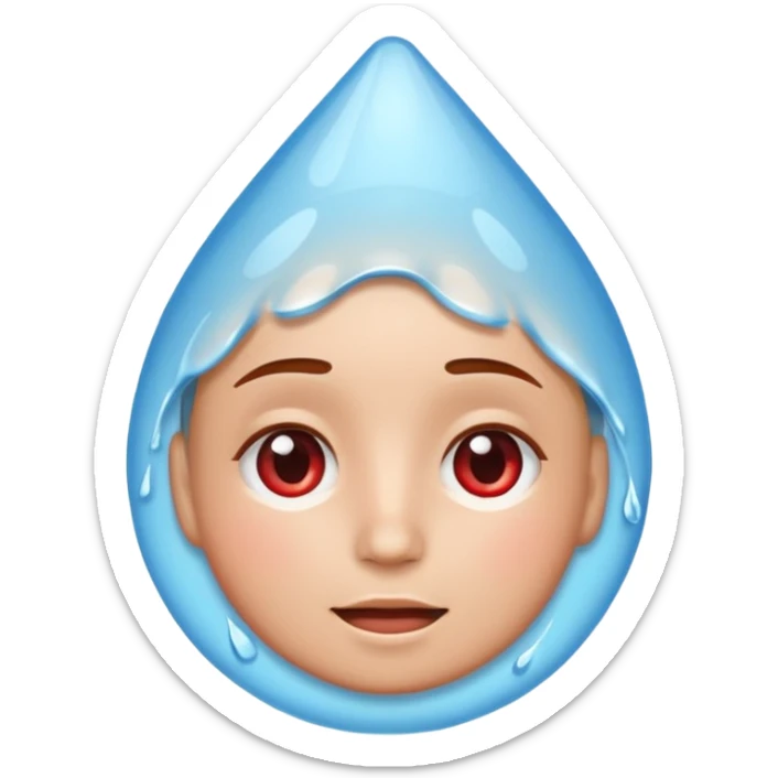 The iPhone emoji with the face with the water drop on the head but make water drop red sticker