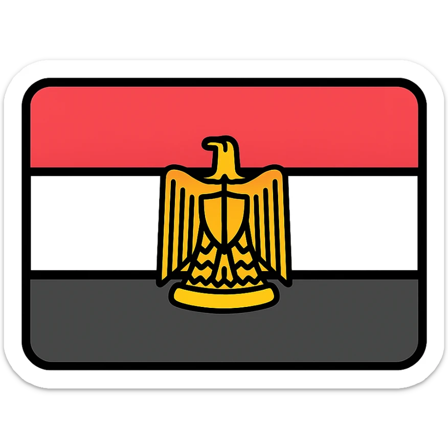 the flag of Egypt, horizontal tricolor of red, white, and black with the golden Eagle of Saladin in the center, simple and bold, no text, icon style sticker