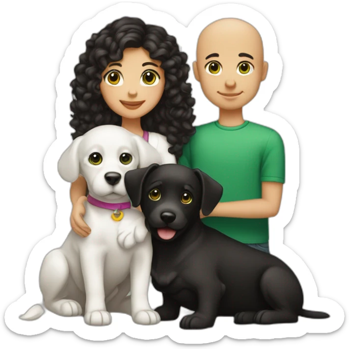 girl-with-brown-eyes-and-black-hair-and-a-boy-with-bald-hair-and-green-eyes-and-hugs-1-curly-dog-black-and-white sticker
