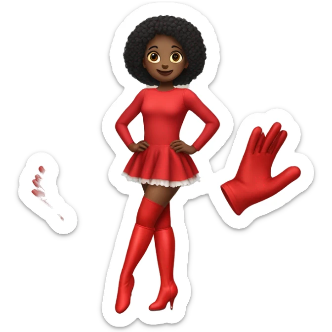 a girl with red thighleg leotard, red elbow gloves and red thigh high boots sticker