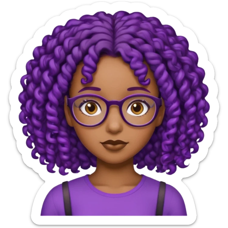 this emoji 🤓 but it’s a black girl with purple black curly hair no shoulders  sticker