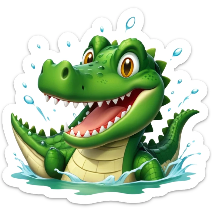 A crocodile with a happy face splashes in the water, showing off its big toothy grin sticker