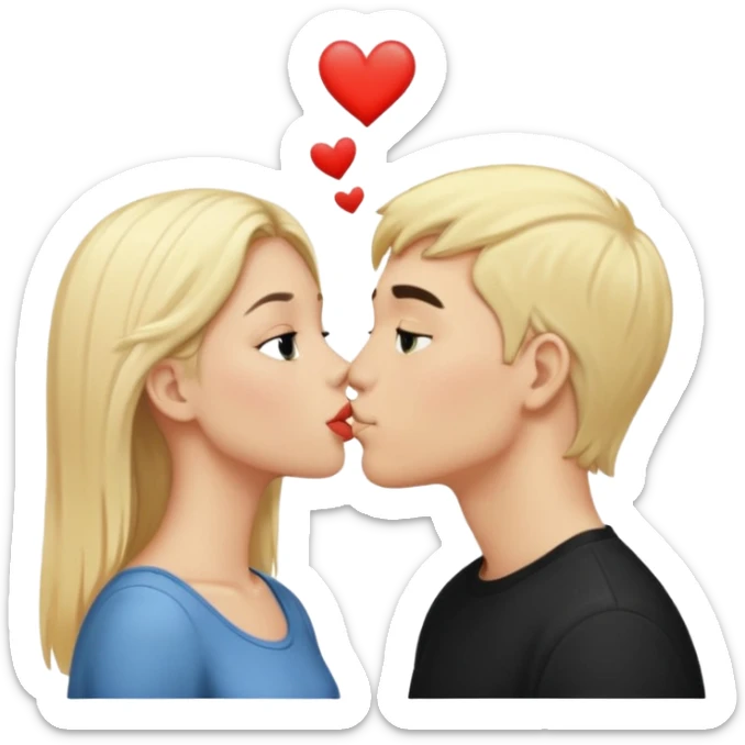 white boy with blonde hair kissing white girl with black hair sticker